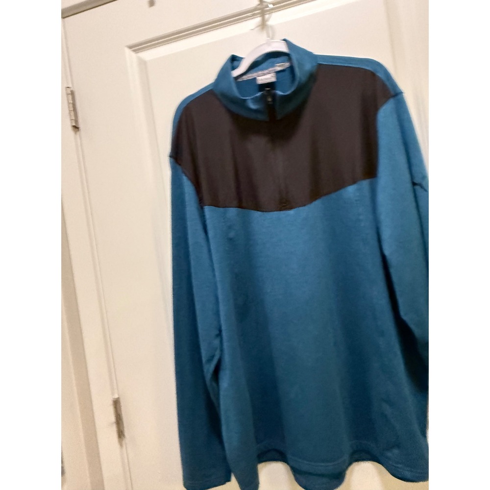 Puma Mens XXL Quarter Zip Pullover Teal Blue Black Heathered Athletic Top